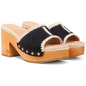 NEW Veronica Bread Hannalee Suede Clog Slip On Wooden Block Navy Heel Sandal